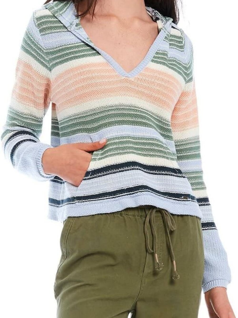 Striped O'Neill Catamaran knit hoodie with a V-neckline and kangaroo pocket